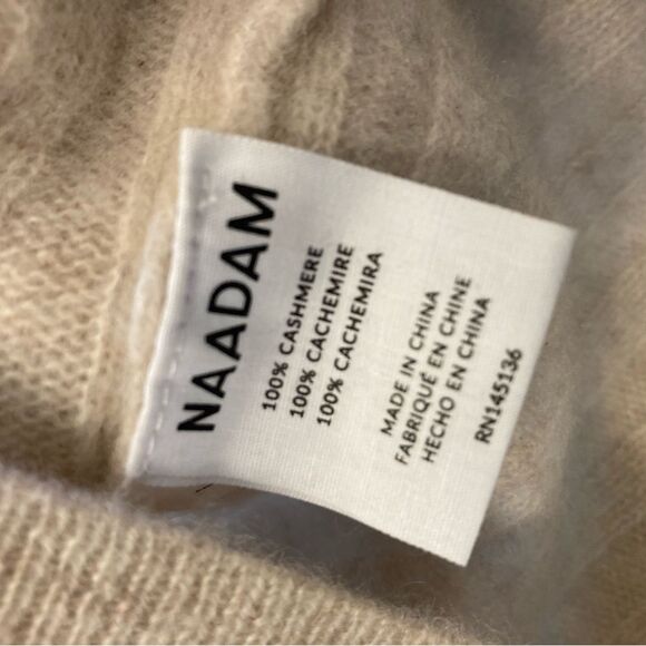 Naadam The Cashmere Ribbed Cropped 100% Cashmere Cream Sweater Large - Picture 5 of 8